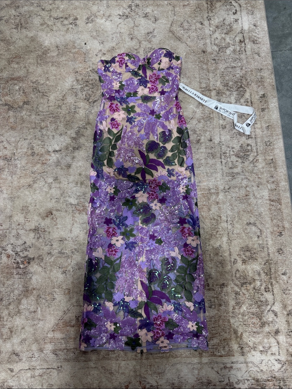 Strapless Purple Floral Sequin Prom Dress